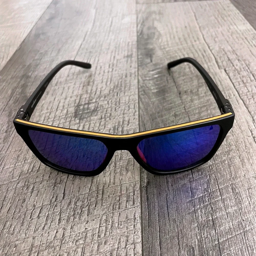 Ironman Mens Sport Sunglasses Matte Black Blue Mirrored Lens Rectangular Frame